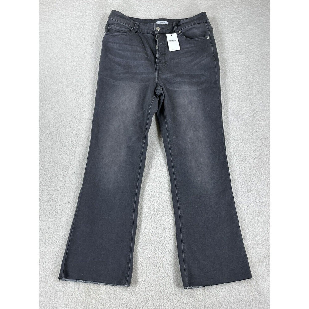 NWT Forever 21 Women’s Size 30 Gray High Rise Flare Legs Buttons Fly Denim Jeans